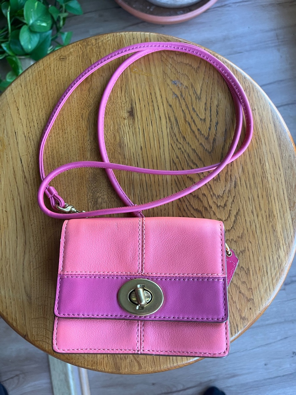 Coach Coral Pink Colorblock Leather Mini Turnlock Crossbody